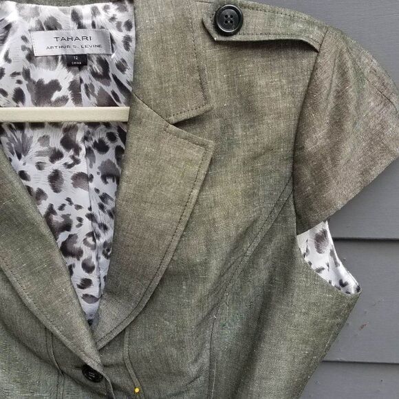 Tahari Gray Cap Sleeve Linen Blend Belted Jacket Size 12 - Picture 5 of 11